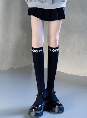 AY To films 秋冬棉质显瘦手工水钻中筒袜高定秀款黑色镶钻小腿袜