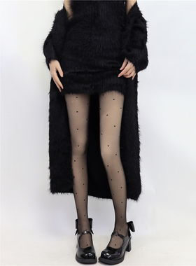 AY To films 黑色双层小圆点加绒黑丝秋冬加厚保暖光腿小圆点丝袜