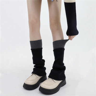 保暖女针织拼接撞色堆堆袜套