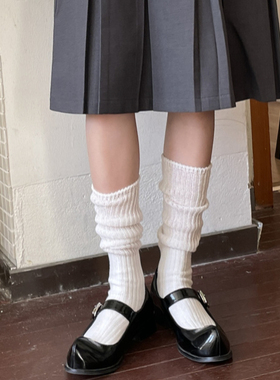 AY To films 秋冬时髦网眼小腿袜加厚双针堆堆袜子白色竖条中筒袜