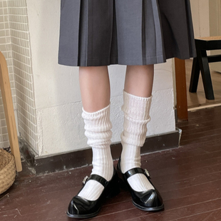 AY To films 秋冬时髦网眼小腿袜加厚双针堆堆袜子白色竖条中筒袜