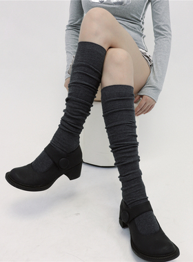 AY To films 灰色过膝袜秋冬纯色中长筒袜子学院风棉质简约高筒袜