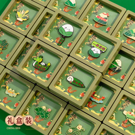 礼盒端午龙舟熊猫安康端午卡通粽子胸针礼物创意徽章金属徽章配饰