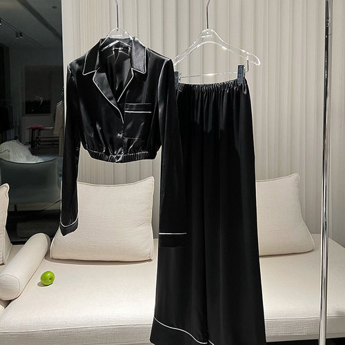 JW真丝睡衣风短上衣阔腿裤套装潮