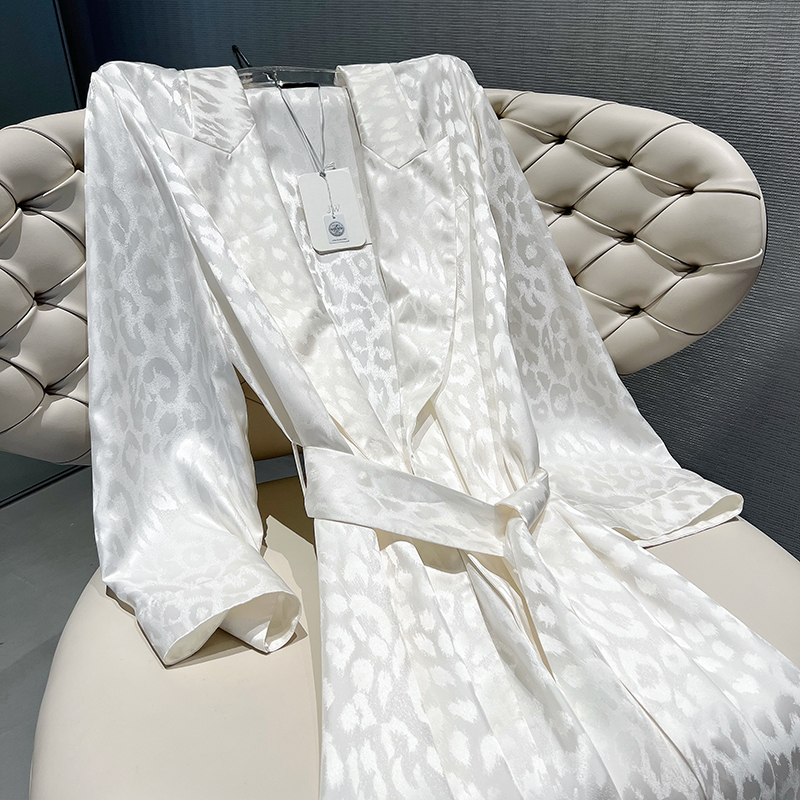 奢华真丝豹纹睡袍晨袍家居服