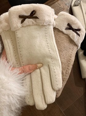 手套女冬天可爱骑行保暖防寒加绒加厚骑车女士羊绒冬季可触屏手套
