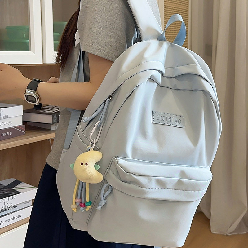 2025高中生书包女 初中生学院风双肩包 纯色大学生简约百搭背包
