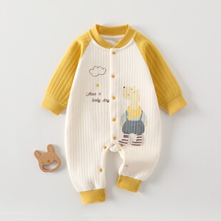 新生儿连体衣哈衣初生婴幼儿纯棉睡衣服春秋冬夹棉保暖宝宝爬行服