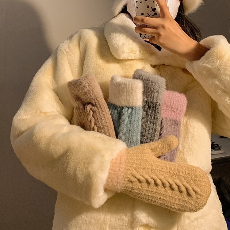 韩版男女款手套冬情侣加绒加厚可爱防寒保暖简约全指连指骑行