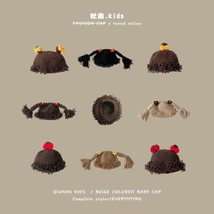 婴儿帽子秋冬季可爱超萌男宝宝女宝宝头发毛线帽儿童婴幼儿假发帽