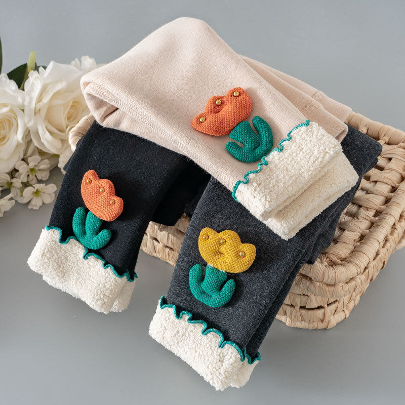 女童加绒打底裤秋冬2025新款儿童加厚一体绒保暖裤子宝宝外穿黑色