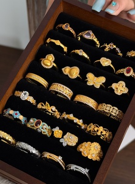 小红书爆款时尚复古铜钱鸢尾花戒指女小众设计高级感百搭戒子指环