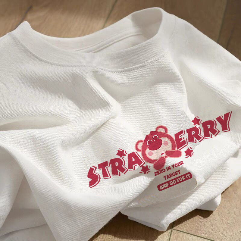 纯棉白色t恤女正肩印花上衣男女同款宽松大码短袖夏季设计感小众