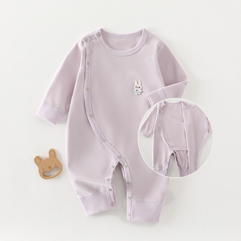 婴儿双层护肚衣服春秋无骨爬服婴幼儿哈衣长袖舒适纯棉宝宝连体衣