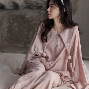 高级复古肌理感睡衣女士春秋季长袖长裤网红风甜美大码家居服套装