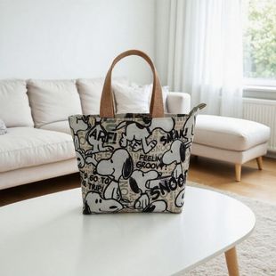 史努比卡通印花帆布包迷你手提托特包休闲轻便外出布袋包拉链小包