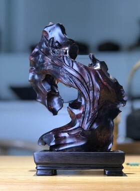 （已结缘）海南黄花梨帝王紫玻璃底留疤兰花摆件