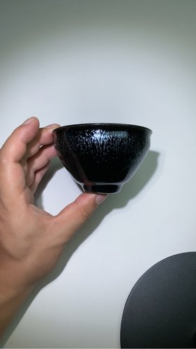 黑底银斑束口钵钵香炉大口主人杯