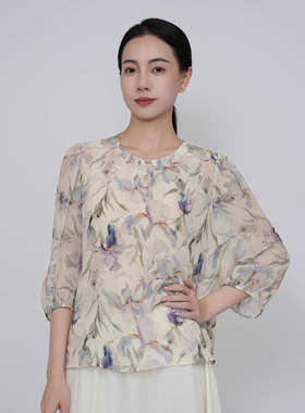 歌路丝香云纱桑蚕丝中袖上衣00685