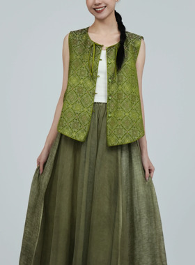 歌路丝高端精致极简复古风设计感独特桑蚕丝香云纱马夹上衣00540