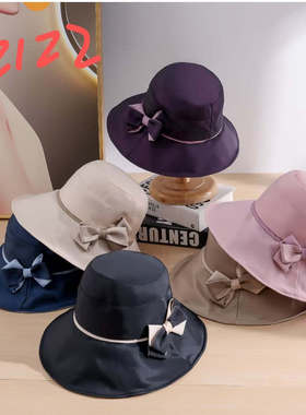 歌路丝春夏防紫外线遮阳帽女渔夫帽蝴蝶结太阳帽优雅气质帽00717
