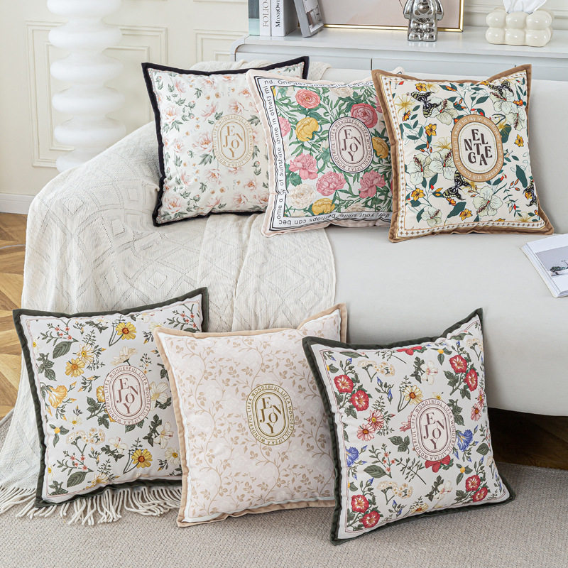 法式轻奢花卉沙发抱枕套含芯