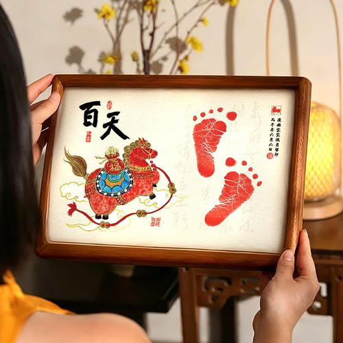 百天手足印马宝宝满月手印脚印纪念婴儿手脚印相框仪式道具100天