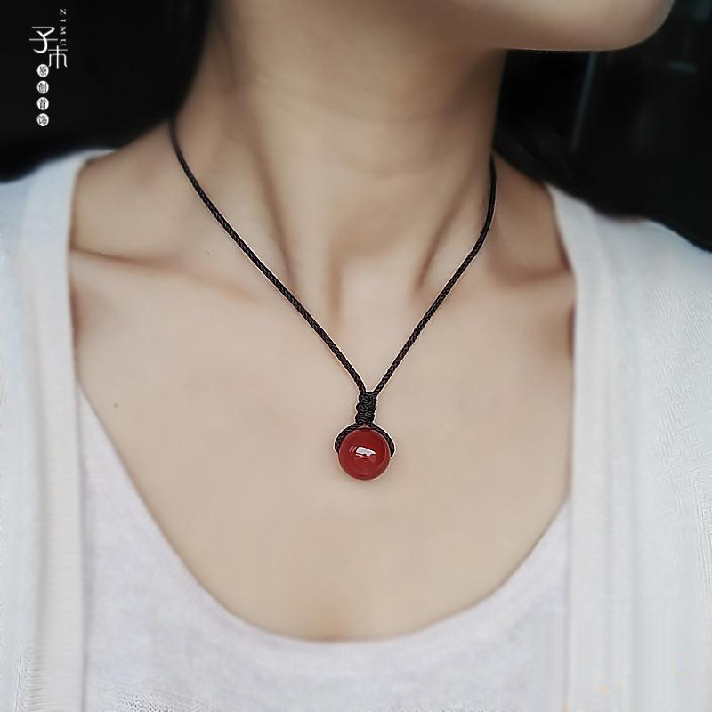 子木。民族风红玛瑙项链女锁骨链脖颈饰品毛衣链长款百搭简约吊坠