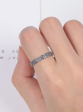 子木。纯银复古小花S925细款戒指