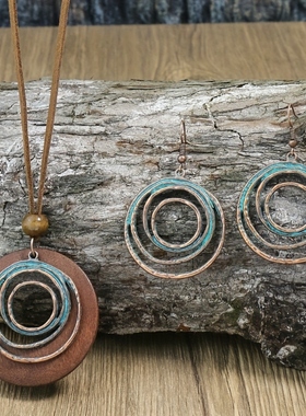 复古木质项链套装圆形木圈长款女春夏文艺范毛衣链民族风棉麻配饰