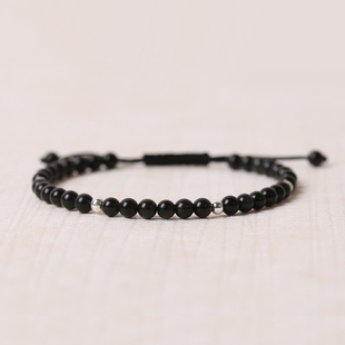 子木。极细彩虹眼黑曜石手链男小珠子黑玛瑙手工编织黑绳女4mm夏