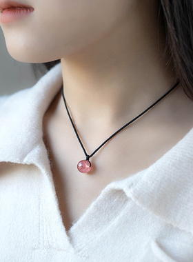 天然水晶草莓晶锁骨链