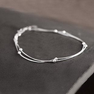 [流风]子木简约纯银手链女ins小众设计古法银古风气质925银珠手链