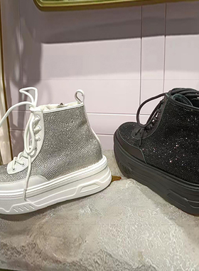 爱乐诗兰秋冬时尚高帮鞋水钻松糕厚底真皮增高女鞋4D06213/233