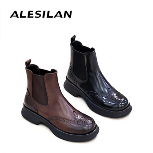 爱乐诗兰秋冬新款 014 圆头布洛克雕花复古英伦风切尔西靴4D05024