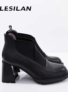 爱乐诗兰高跟圆头黑色真皮短踝单靴春夏秋季女新爆款洋气流行3Q08