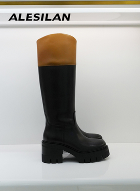 爱乐诗兰厚底黑色真皮过膝高长筒靴春秋季女新爆款流行内增高3D01