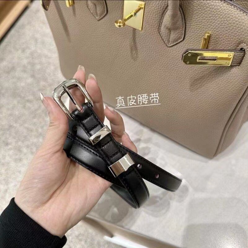 男女银色扣头真皮细皮带