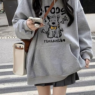 纯棉灰色oversize连帽卫衣女宽松2025春秋薄款 设计感小众加绒上衣