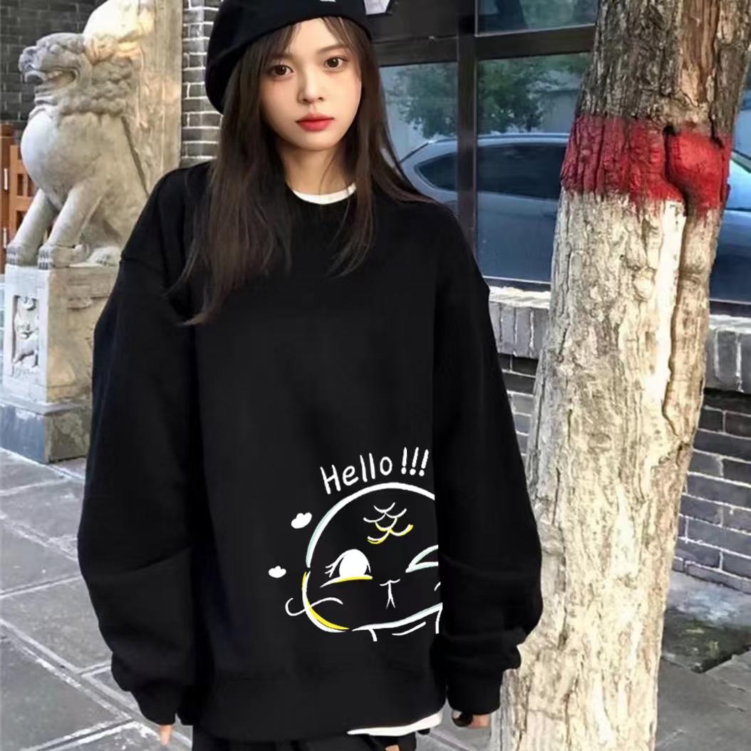 2025本命年属蛇黑色圆领卫衣女