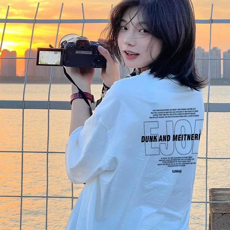 重磅纯棉白色t恤女小众设计感