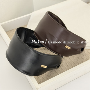 金标字母皮面发箍女款宽边高级感发卡日常外戴头箍复古头饰发饰