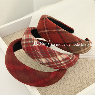 红色系格纹海绵发箍女款宽边高颅顶发卡日常外戴头箍节日头饰发饰