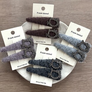 甜美闪钻KT小猫毛绒发夹高颜值百搭秋冬侧边夹高级感刘海夹BB夹