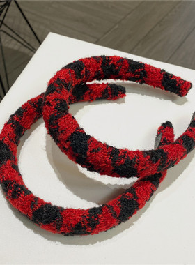 红色毛绒宽边发箍女款洗脸压发发卡日常外戴高颅顶头箍头饰发饰