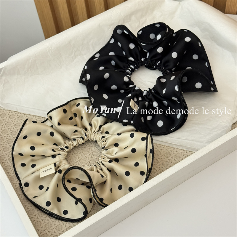 韩版简约黑白波点双层大号布艺大肠发圈高级感发绳慵懒风扎头绳