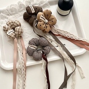 充棉花朵飘带大肠发圈女高级感洋气绝美头绳儿童头圈发绳头花发饰