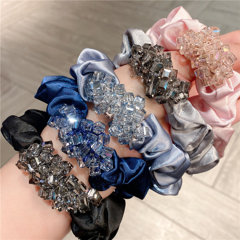 串珠水晶小肠发圈女高级感洋气时尚绝美头绳褶皱头圈发绳头花发饰