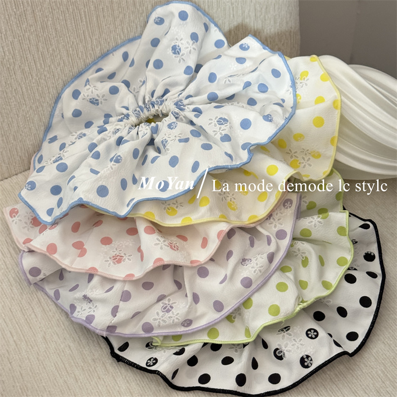 韩系大号双层锁边波点印花大肠发圈甜美气质发绳慵懒风马尾头绳