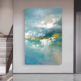 饰画 沙发装 纯手绘油画蓝色画高端肌理轻奢餐厅酒店家装 设计师推荐